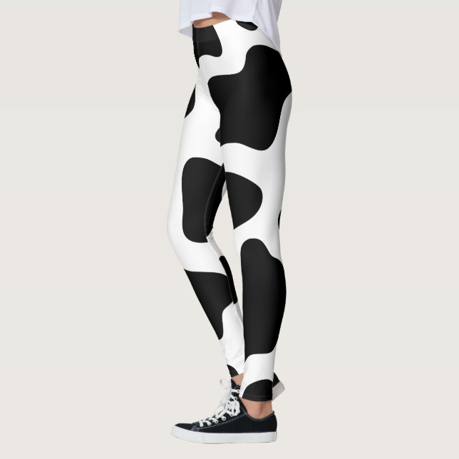 Cow Print Black & White Halloween Leggings (Left)