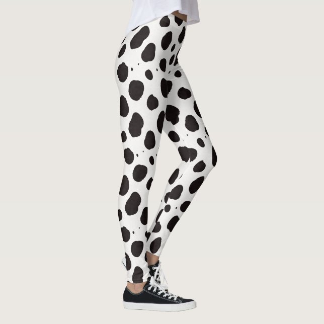 Cow Print Black White Trendy Pattern Leggings (Right)