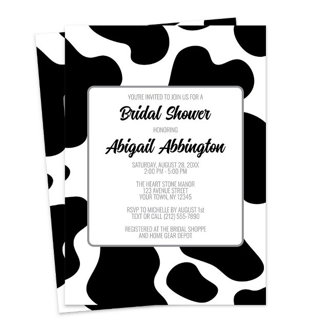 Cow Print Bridal Shower Invitation (Cow Print Bridal Shower Invitation at Artistically Invited on Zazzle. )
