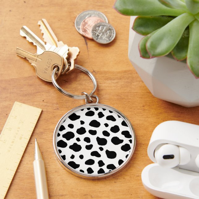 Cow Print, Cow Pattern, Cow Spots, Black And White Key Ring (Desk)