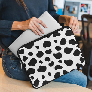 Cow Print, Cow Pattern, Cow Spots, Black And White Laptop Sleeve