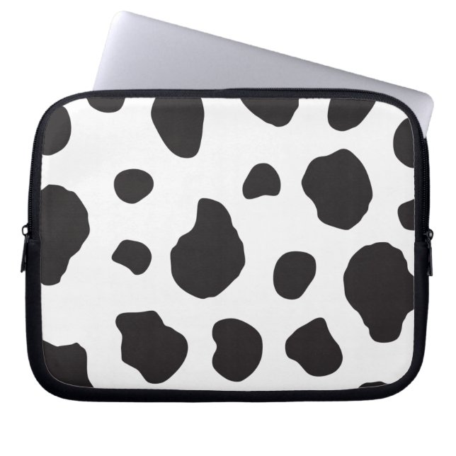 Cow Print, Cow Pattern, Cow Spots, Black And White Laptop Sleeve (Front)