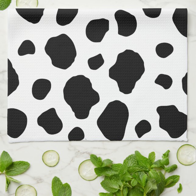 Cow Print, Cow Pattern, Cow Spots, Black And White Tea Towel (Folded)