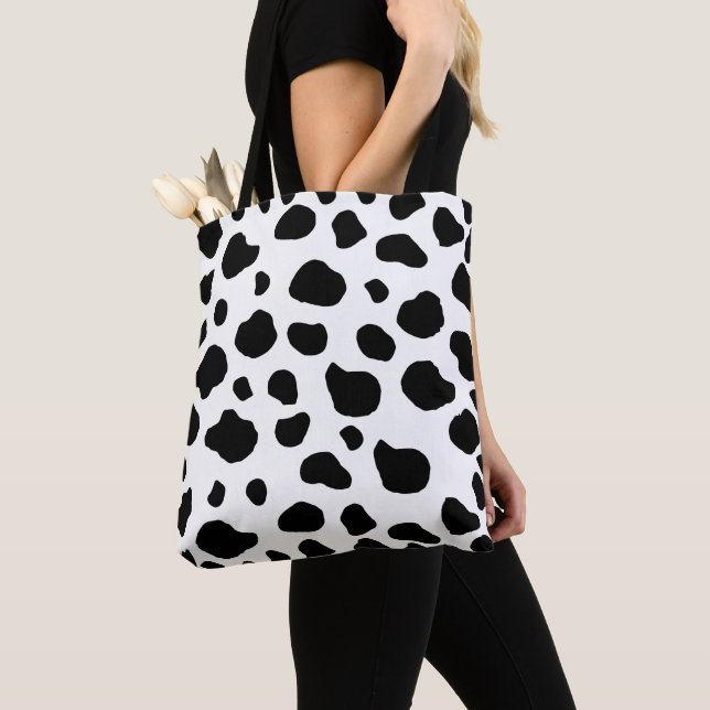 Cow Print, Cow Pattern, Cow Spots, Black And White Tote Bag (Close Up)