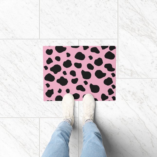Cow Print, Cow Pattern, Cow Spots, Pink Cow Doormat (Indoor)