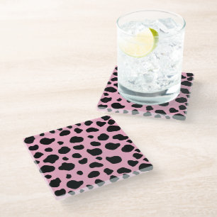 Cow Print, Cow Pattern, Cow Spots, Pink Cow Glass Coaster