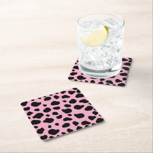 Cow Print, Cow Pattern, Cow Spots, Pink Cow Square Paper Coaster