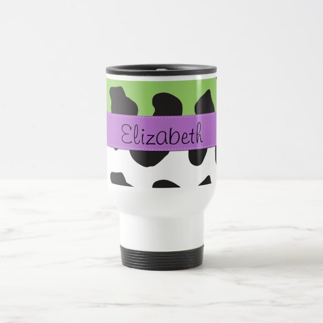 Cow Print, Cow Pattern, Cow Spots, Your Name Travel Mug (Center)
