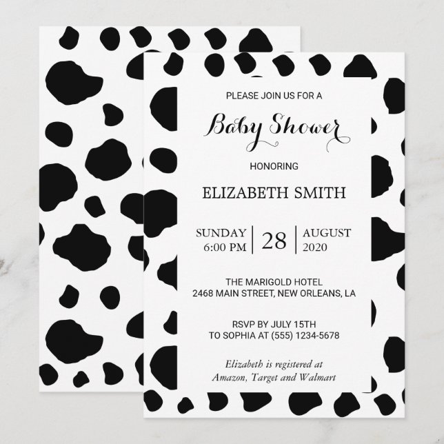 Cow Print, Cow Spots, Black And White, Baby Shower Invitation (Front/Back)