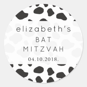 Cow Print, Cow Spots, Black And White, Bat Mitzvah Classic Round Sticker