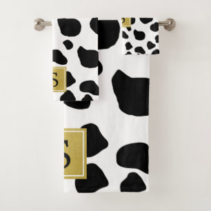 Cow Print, Cow Spots, Black And White, Monogram Bath Towel Set