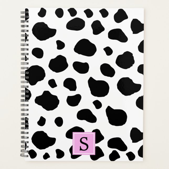 Cow Print, Cow Spots, Black And White, Monogram Planner (Front)