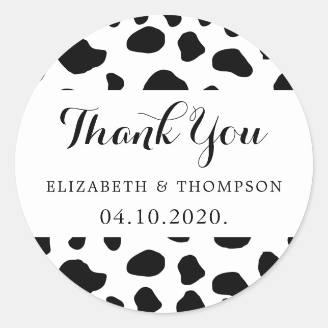 Cow Print, Cow Spots, Black And White, Wedding Classic Round Sticker (Front)