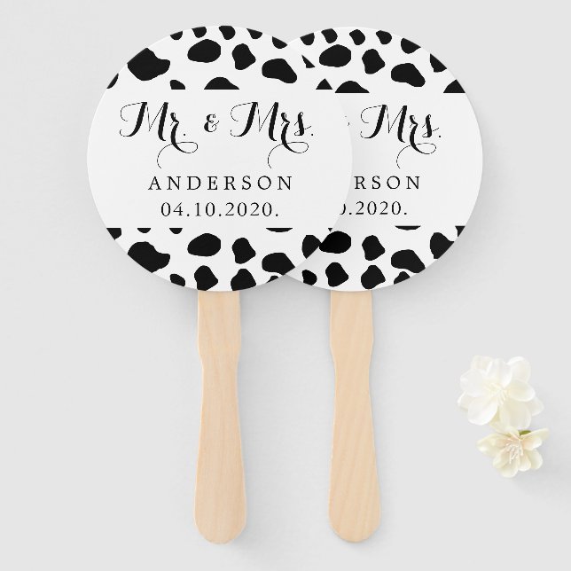 Cow Print, Cow Spots, Black And White, Wedding Hand Fan (Front and Back)