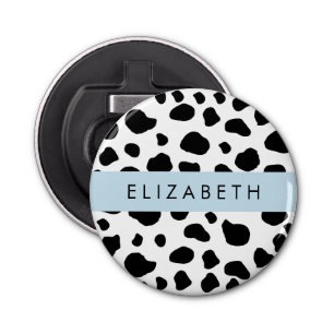Cow Print, Cow Spots, Black And White, Your Name Bottle Opener