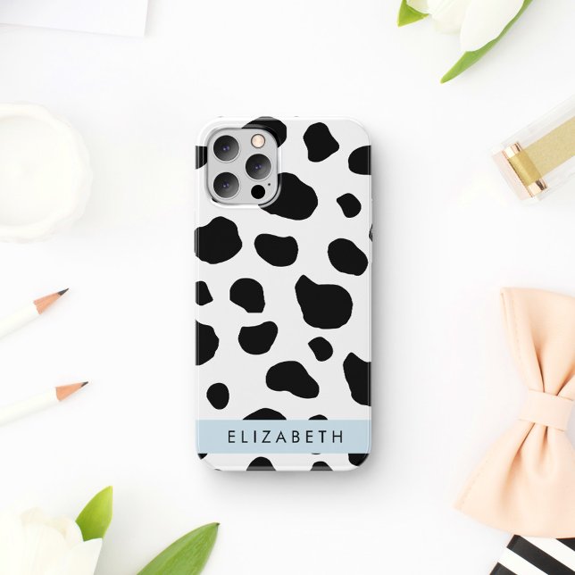 Cow Print, Cow Spots, Black And White, Your Name Case-Mate iPhone Case (Creator Uploaded)