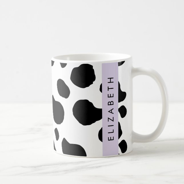 Cow Print, Cow Spots, Black And White, Your Name Coffee Mug (Right)