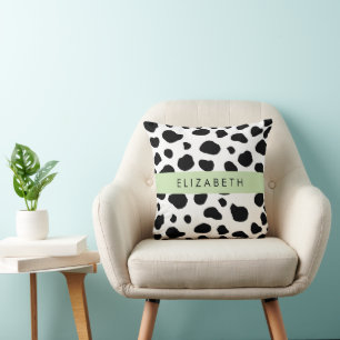 Cow Print, Cow Spots, Black And White, Your Name Cushion