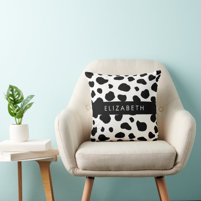 Cow Print, Cow Spots, Black And White, Your Name Cushion (Chair)