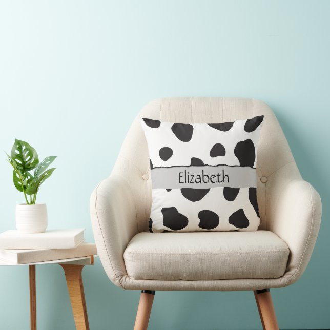 Cow Print, Cow Spots, Black And White, Your Name Cushion (Chair)