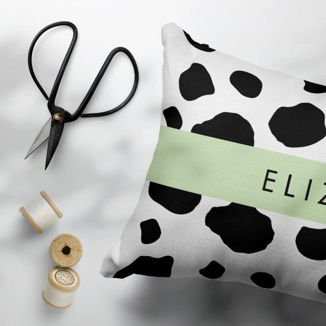 Cow Print, Cow Spots, Black And White, Your Name Decorative Cushion (Creator Uploaded)