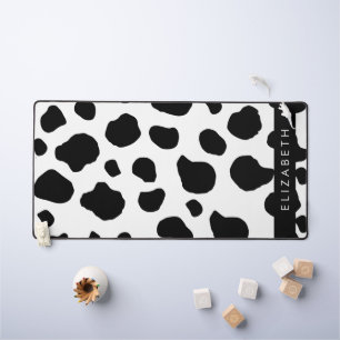 Cow Print, Cow Spots, Black And White, Your Name Desk Mat