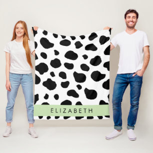 Cow Print, Cow Spots, Black And White, Your Name Fleece Blanket