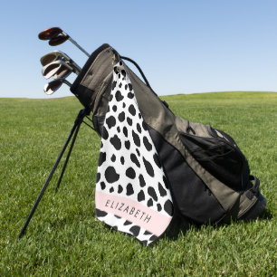 Cow Print, Cow Spots, Black And White, Your Name Golf Towel