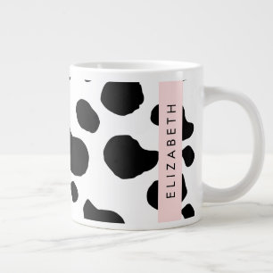 Cow Print, Cow Spots, Black And White, Your Name Large Coffee Mug