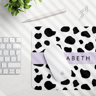 Cow Print, Cow Spots, Black And White, Your Name Mouse Pad