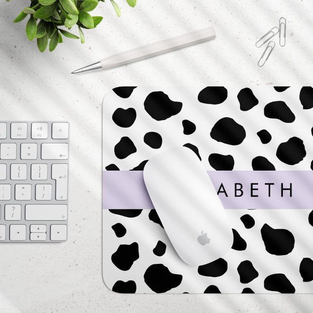 Cow Print, Cow Spots, Black And White, Your Name Mouse Pad (Creator Uploaded)