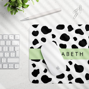 Cow Print, Cow Spots, Black And White, Your Name Mouse Pad