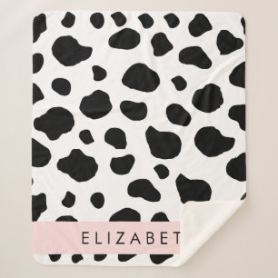 Cow Print, Cow Spots, Black And White, Your Name Sherpa Blanket
