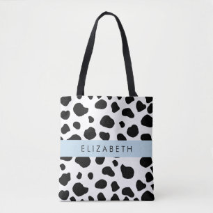Cow Print, Cow Spots, Black And White, Your Name Tote Bag