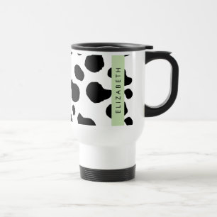 Cow Print, Cow Spots, Black And White, Your Name Travel Mug