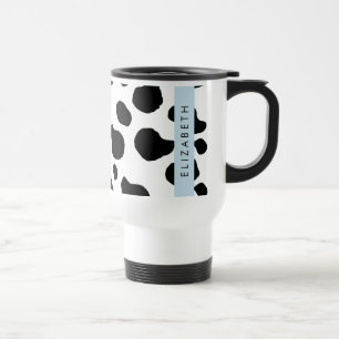 Cow Print, Cow Spots, Black And White, Your Name Travel Mug