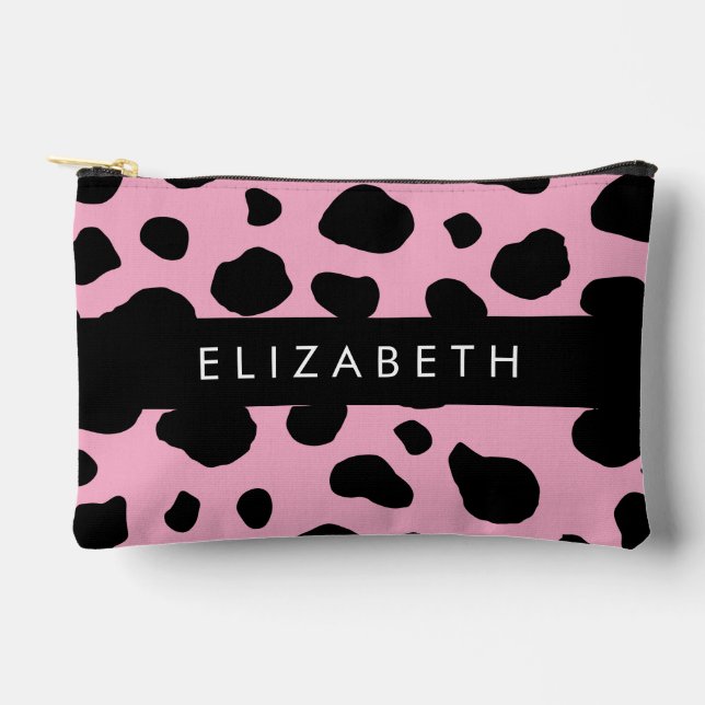 Cow Print, Cow Spots, Pink Cow, Your Name Accessory Pouch (Front)