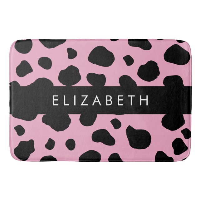 Cow Print, Cow Spots, Pink Cow, Your Name Bath Mat (Front)