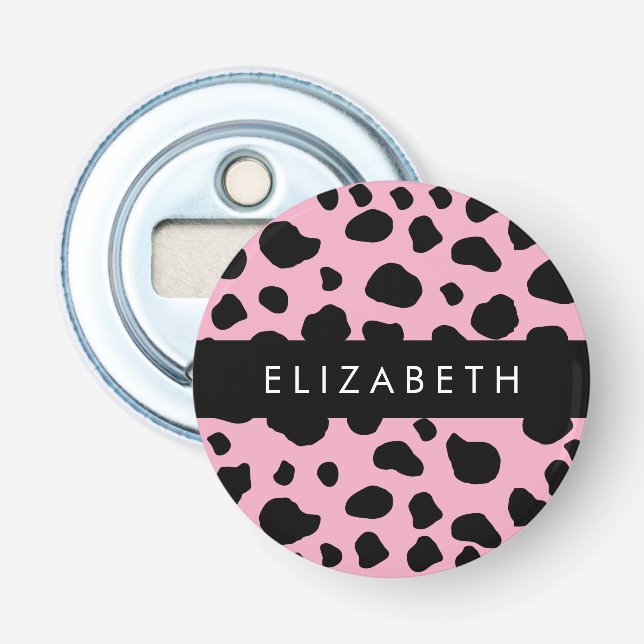 Cow Print, Cow Spots, Pink Cow, Your Name Bottle Opener (Front)
