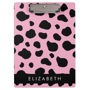 Cow Print, Cow Spots, Pink Cow, Your Name Clipboard