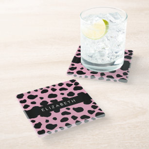 Cow Print, Cow Spots, Pink Cow, Your Name Glass Coaster