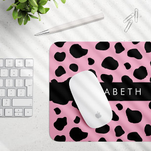 Cow Print, Cow Spots, Pink Cow, Your Name Mouse Pad