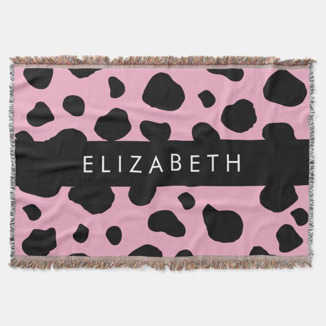 Cow Print, Cow Spots, Pink Cow, Your Name Throw Blanket (Front)