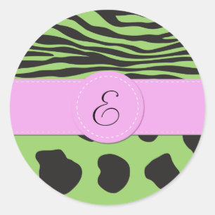 Cow Print, Cow Spots, Zebra Stripes, Monogram Classic Round Sticker