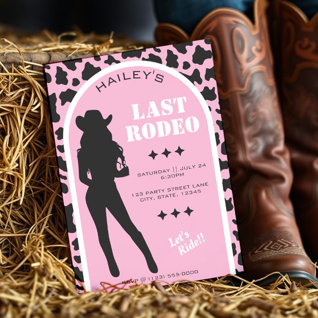 Cow Print Cowgirl Wedding Pink Bachelorette Party Invitation (Creator Uploaded)