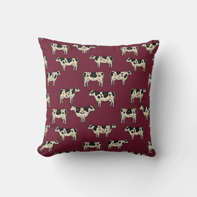 Cow Print Folk Art Decorative Pillow (Front)