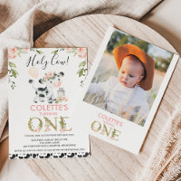 Cow Print Holy Cow Floral Photo Back 1st Birthday