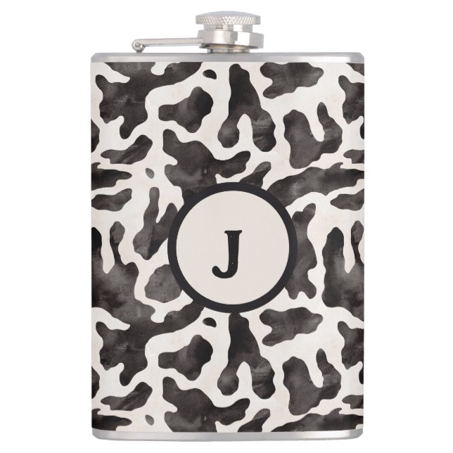 Cow Print Monogram Stainless Hip Flask (Front)