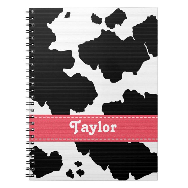 Cow Print Notebook Journal Pink Ribbon (Front)