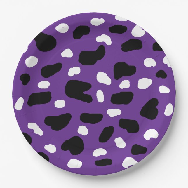 Cow Print On Purple,  Paper Plate (Front)